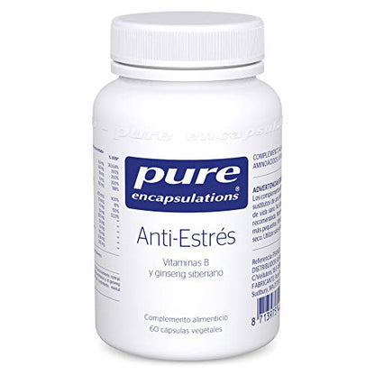 PURE ENCAPSULATIONS Anti-Stress | Vitaminas del complejo B y ginseng siberiano | Ayuda a Disminuir el Cansancio y la Fatiga y al Rendimiento Mental Normal | 60 Cápsulas Vegetales