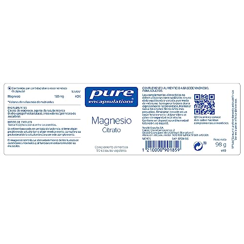 PURE ENCAPSULATIONS Magnesio Citrato | Mineral Esencial, Presente en los huesos y mayor parte del tejido humano | 90 cápsulas vegetales