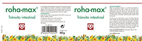 Roha MAX - Complemento alimenticio para regular tránsito intestinal, bote 60 g, hojas de sen, aromas de hibisco, regaliz y menta, masticable o infusión, FAES FARMA