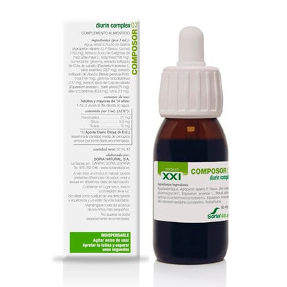 Soria Natural Composor 07 Diurin Complex – Con Grama, Estigmas de Maíz, Cola de Caballo y Abedul – Favorece la Eliminación de Líquidos - Apoya la Depuración y la Renovación del Organismo - 50ml