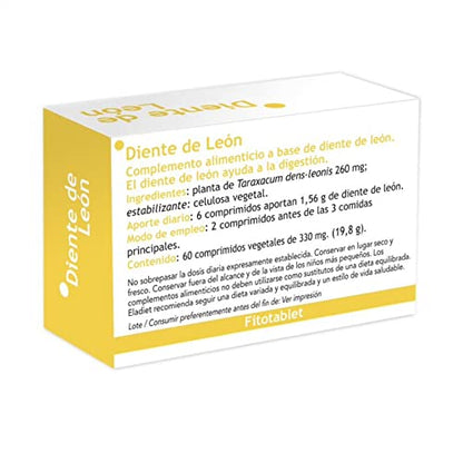 Complemento Alimenticio de Diente de León - 60 Comprimidos - Contribuye a Estimular las Digestiones - Reduce la Sensación de Pesadez - Propiedades Diuréticas y Depurativas - Eladiet