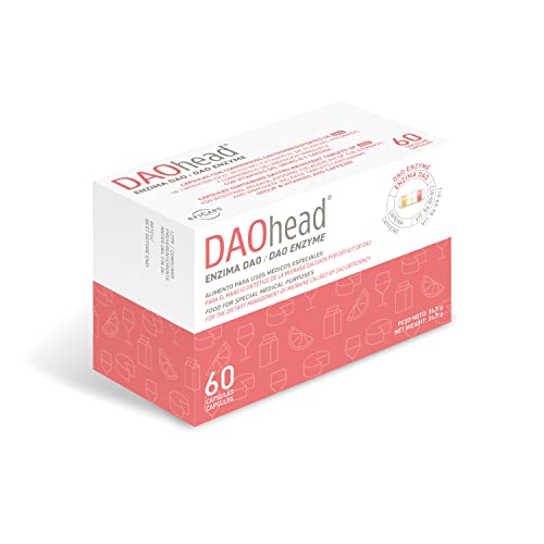 DAOhead – Behandlung von Migräne aufgrund von DAO-Mangel/Histamin-Intoleranz – 60 EFICAPS-Kapseln mit magensaftresistenten Tabletten – DAO-Enzym, Vitamin B6, B9, B12 und Koffein