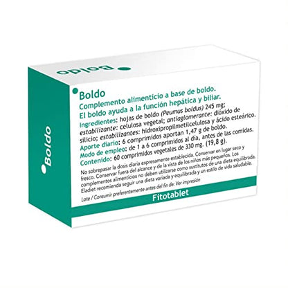 Complemento Alimenticio de Boldo - 60 Comprimidos - Contribuye a Mejorar la Digestión y Reducir la Pesadez - Protege las Funciones del Hígado - Eladiet