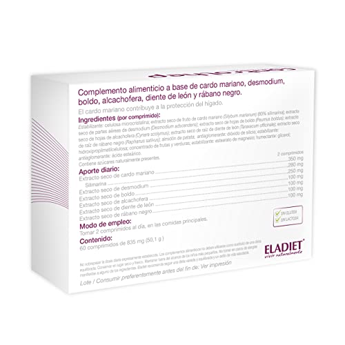 Controlhelp - 60 Comprimidos - Con Ingredientes Naturales - Ayuda a Mejorar el Funcionamiento del Sistema Digestivo - Contribuye a la Protección del Hígado - Eladiet, 60