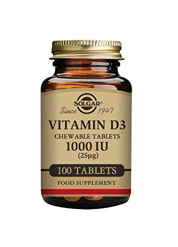 Solgar – Vitamin D3 1000 IE (25 µg) – Pflegen Sie Ihr Immunsystem – Schützen Sie Ihre Abwehrkräfte – Tragen Sie zur Erhaltung der Knochen und zur Aufnahme von Kalzium bei – 100 Kautabletten