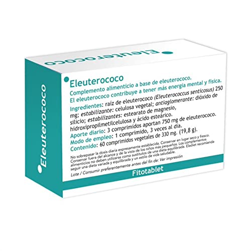 Complemento Alimenticio de Eleuterococo - 60 Comprimidos - Ayuda a Reducir el Cansancio - Contribuye a Reforzar el Sistema Inmune - Ayuda a Descansar - Ideal Para Épocas de Mayor Estrés - Eladiet