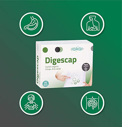 Sakai – Digescap- Acaba con las digestiones pesadas – Alivia los Gases y la hinchazón abdominal – Calma las molestias digestivas - Con Carbón Vegetal, Hinojo y Anís Verde