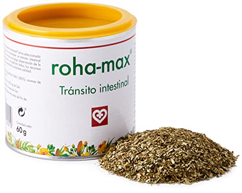 Roha MAX - Complemento alimenticio para regular tránsito intestinal, bote 60 g, hojas de sen, aromas de hibisco, regaliz y menta, masticable o infusión, FAES FARMA
