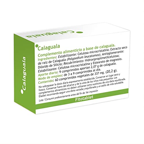 Complemento Alimenticio de Calaguala - 60 Comprimidos - Contribuye a Mejorar el Estado de la Piel - Ayuda a Depurar tu Organismo - Efecto Antioxidante - Eladiet, 60 unidad, 1