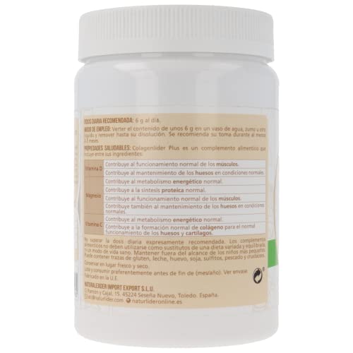 Naturlider Colagenlider- Colágeno hidrolizado con Magnesio, Acido Hialurónico y Vitamina C (180g)