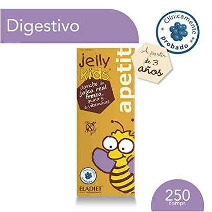 Complemento Alimenticio Jelly Kids Apetit - 250 ml - Elaborado a Base de Jalea Real y Quina - Ayuda a Abrir el Apetito y Reforzar el Sistema Inmune - Alta Concentración de Vitaminas - Eladiet