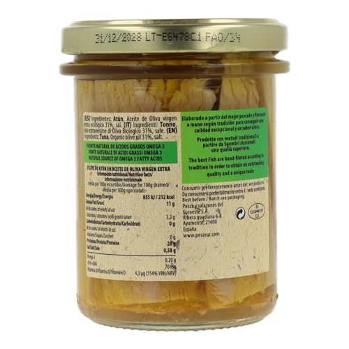 Pesasur - Filetes de atún en aceite de oliva virgen extra de elaboración artesanal peasur