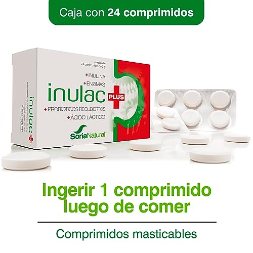 Soria Natural Inulac Plus - Probióticos y Prebióticos intestinales, Enzimas digestivas - Alivia la pesadez, Favorece la digestión - Ayuda en Estreñimiento, Diarrea, Flatulencias -24 comprimidos