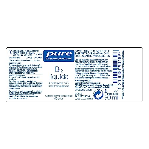 PURE ENCAPSULATIONS B12 Liquid, Contributes to the Nervous System, Psychological Function | Helps Reduce Tiredness and Fatigue, 30 ml