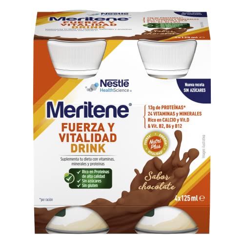 Meritene Fuerza y Vitalidad – Suplemento Alimenticio Formato Listo para Tomar – Batido de Proteínas Vitaminas y Minerales – Chocolate – Suplemento Nutricional y Refuerzo del Sistema Inmunitario