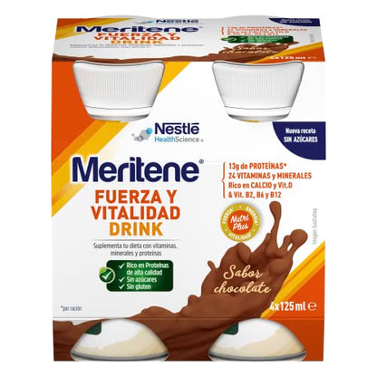 Meritene Fuerza y Vitalidad – Suplemento Alimenticio Formato Listo para Tomar – Batido de Proteínas Vitaminas y Minerales – Chocolate – Suplemento Nutricional y Refuerzo del Sistema Inmunitario