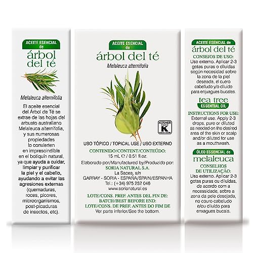 Soria Natural Tea Tree Oil - Powerful Natural Antiseptic, Helps Improve Skin Health, Acne, Fungus, Itching - 100% Pure Essential Oil - 15 ml Bottle