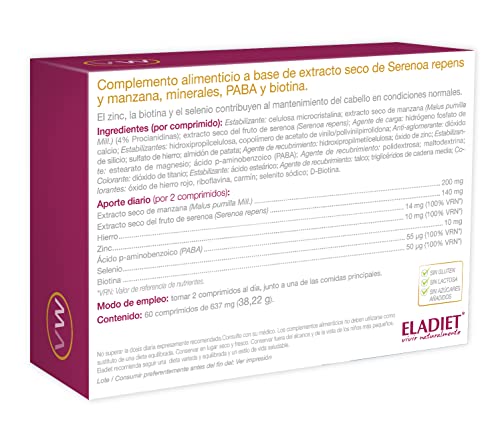 Vitawoman - Ayuda a Fortalecer la Salud Capilar - Pelo Sedoso y Brillante - Elaborado a Base de Vitaminas, Plantas y Minerales - 60 Comprimidos - Eladiet, 60 unidad, 1