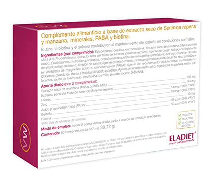 Vitawoman - Ayuda a Fortalecer la Salud Capilar - Pelo Sedoso y Brillante - Elaborado a Base de Vitaminas, Plantas y Minerales - 60 Comprimidos - Eladiet, 60 unidad, 1