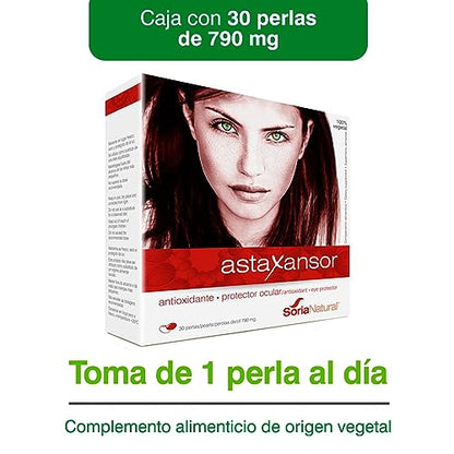 Soria Natural Astaxansor - Astaxantina Antioxidante Potente y Protector Ocular - Salud Visual Mejorada - 30 perlas