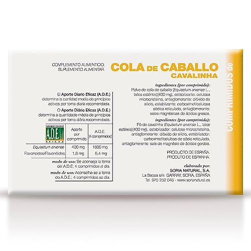 Soria Natural Cola de Caballo pastillas - Potente Diurético Natural - Drena Retención de Líquidos, Fortalece y Nutre tu Cabello y Uñas - Caja 60 comprimidos