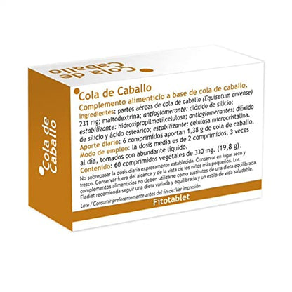 Complemento Alimenticio de Cola de Caballo - 60 Comprimidos - Favorece la Regeneración del Cabello, Piel y Uñas - Propiedades Remineralizante - Eladiet