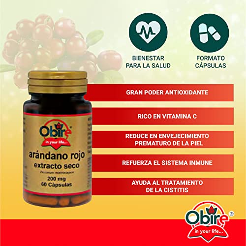 Obire | Cranberry 200 mg | Vegetable Capsules | Dry Extract | Helps Strengthen the Immune System and Urinary Tract Health | Rich in Vitamin C