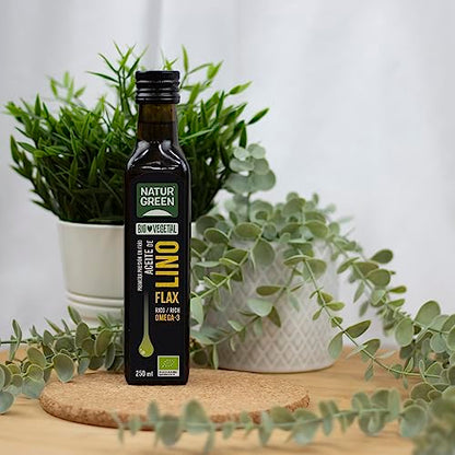 NaturGreen - Aceite Lino Bio, 100% Aceite de Semillas de Lino Ecológico, Rico en Omega-3, Primera Presión