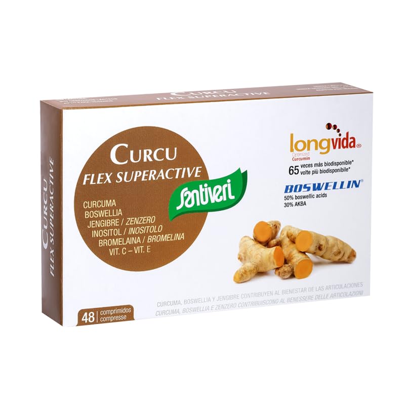 SANTIVERI – Curcu Flex Superactive con cúrcuma Longvida® / 48 comprimidos cúrcuma, jengibre y boswellia Boswellin®