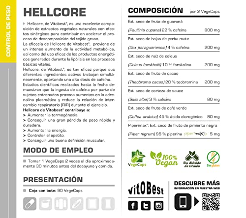 Quemagrasas HELLCORE - Producto de Calidad Optima y Quemagrasas Potente para Adelgazar - Vitobest