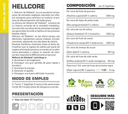 Quemagrasas HELLCORE - Producto de Calidad Optima y Quemagrasas Potente para Adelgazar - Vitobest