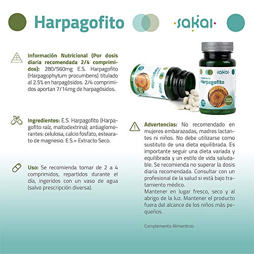 Sakai –Harpagofito – Garra del diablo - Complemento para cuidar las articulaciones – Calma el daño muscular - Reduce la inflamación y la retención de líquidos - Extracto titulado
