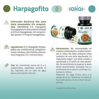 Sakai –Harpagofito – Garra del diablo - Complemento para cuidar las articulaciones – Calma el daño muscular - Reduce la inflamación y la retención de líquidos - Extracto titulado