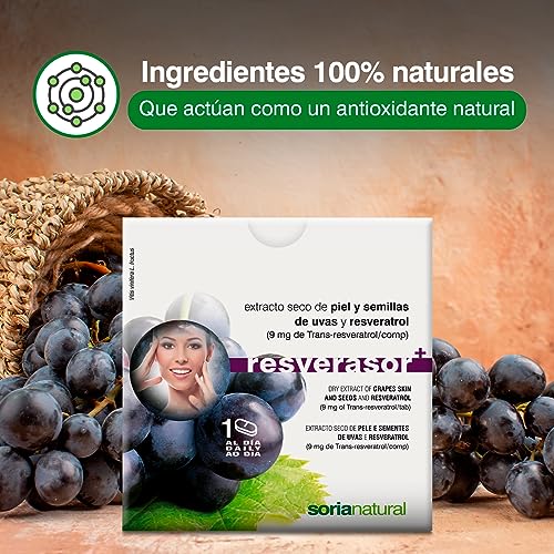 Soria Natural Resverasor Plus - Potente Antioxidante y Protector Celular - Salud Cardiovascular, Piel, Vitalidad - Caja 28 comprimidos