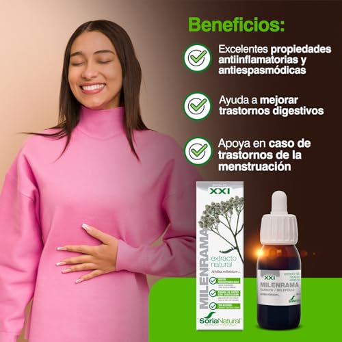 Soria Natural Milenrama Extracto en Gotas – Ayuda a la digestión – Propiedades Antiinflamatorias y Antiespasmódicas - 100% Natural – Apoya en los Procesos de Menstruación - Frasco de 50 mL.