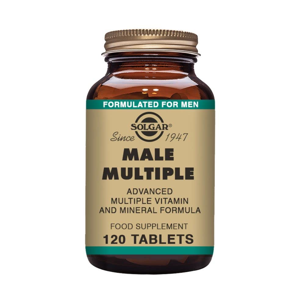 Solgar | Male Múltiple Complejo Multivitamínico y Multimineral para el Hombre |Multinutriente | Con Vitaminas, Minerales y Licopeno | 120 Comprimidos | Apto para Veganos