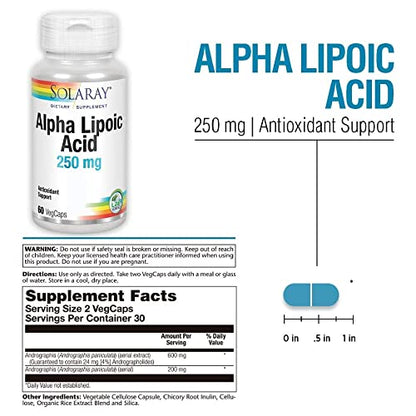 Solaray Alpha Lipoic Acid 250mg | Ácido Alfa Lipoico | 60 VegCaps