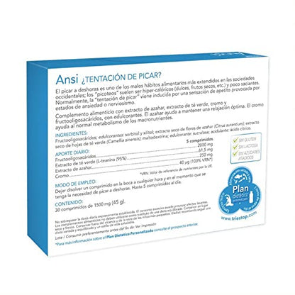 Complemento Alimenticio con Té Verde y Flor de Azahar - Triestop Ansi - 30 Comprimidos - Propiedades Relajantes - Ayuda a Controlar el Peso - Favorece el Metabolismo - Eladiet