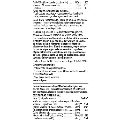 Solgar | Vitamina B - Complex 50 Alta Potencia |Contribuye al Metabolismo Energético | Estimula el Rendimiento Intelectual | 100 Cápsulas Vegetales