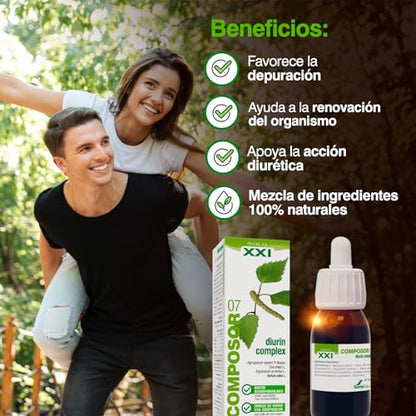 Soria Natural Composor 07 Diurin Complex – Con Grama, Estigmas de Maíz, Cola de Caballo y Abedul – Favorece la Eliminación de Líquidos - Apoya la Depuración y la Renovación del Organismo - 50ml