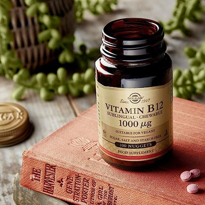 Solgar – Vitamina B12 1000 µg (cianocobalamina ) - Apto para veganos – Plus de energía – Ayuda a reducir el Cansancio – 100 comprimidos masticables