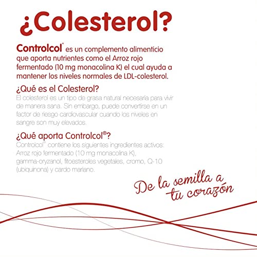 Complemento Alimenticio Controlcol - 60 Comprimidos -a Base de Levadura Roja de Arroz - Mejora la Salud Cardiovascular - Contribuye a la Protección del Hígado y sus Funciones - Eladiet