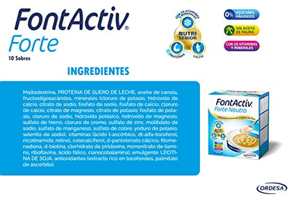 FontActiv Forte Sabor Neutro- Suplemento Nutricional con Fibra para Adultos 0% Azúcares añadidos- 10 Sobres x 30 gr