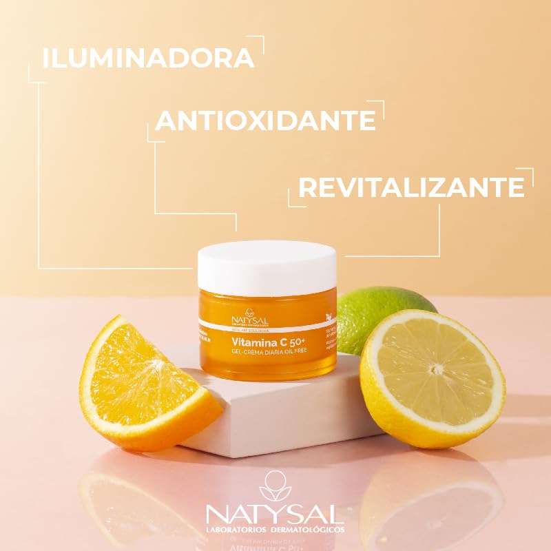 CREMA DE VITAMINA C 50 ml | Gel Crema diaria con Protección Solar | Antioxidante, Revitalizante e Iluminadora | Textura Ligera y Sin Aceites | Hecho en España | Natysal