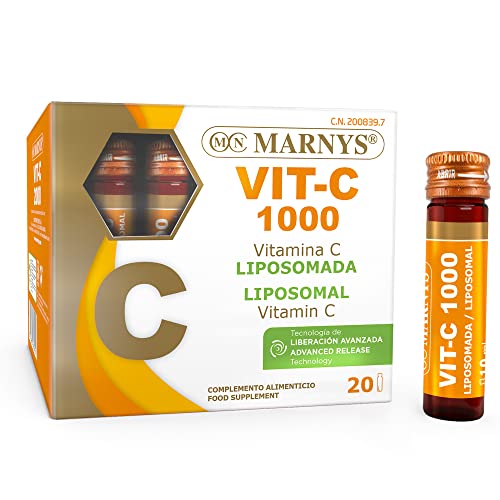 VIT-C 1000 MARNYS, liposomales Vitamin C 1000 mg trinkbar, stärkt das Immunsystem, für Ihre Abwehrkräfte, geeignet für Veganer, 20 trinkbare Fläschchen mit Orangengeschmack