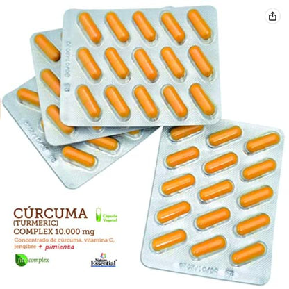 Nature Essential | Cúrcuma Complex 10.000 mg | Cápsulas Vegetales | Jengibre, Pimienta Negra y Vitamina C | Antiinflamatorio | Ayuda a Reforzar el Sistema Inmune | 95% Curcumina