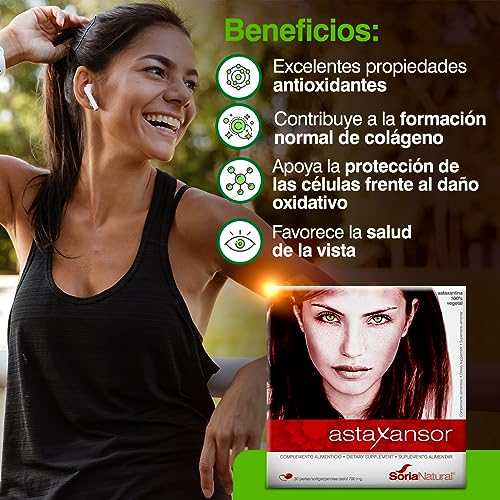 Soria Natural Astaxansor - Astaxantina Antioxidante Potente y Protector Ocular - Salud Visual Mejorada - 30 perlas