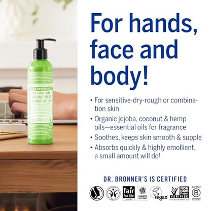 Dr Bronner's Organic Hand and Body Lotion, Made with Organic Oils. Used for Hands, Face and Body