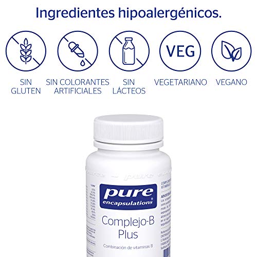 PURE ENCAPSULATIONS | Complejo-B Plus | Fórmula Completa de Vitaminas B | Apoya el Cansancio y Fatiga | Ayuda al Metabolismo y Función Psicológica| 60 Cápsulas Vegetales