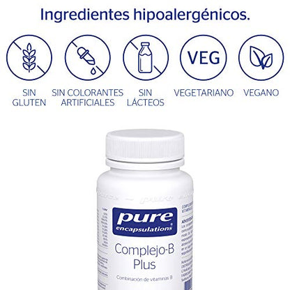 PURE ENCAPSULATIONS | Complejo-B Plus | Fórmula Completa de Vitaminas B | Apoya el Cansancio y Fatiga | Ayuda al Metabolismo y Función Psicológica| 60 Cápsulas Vegetales